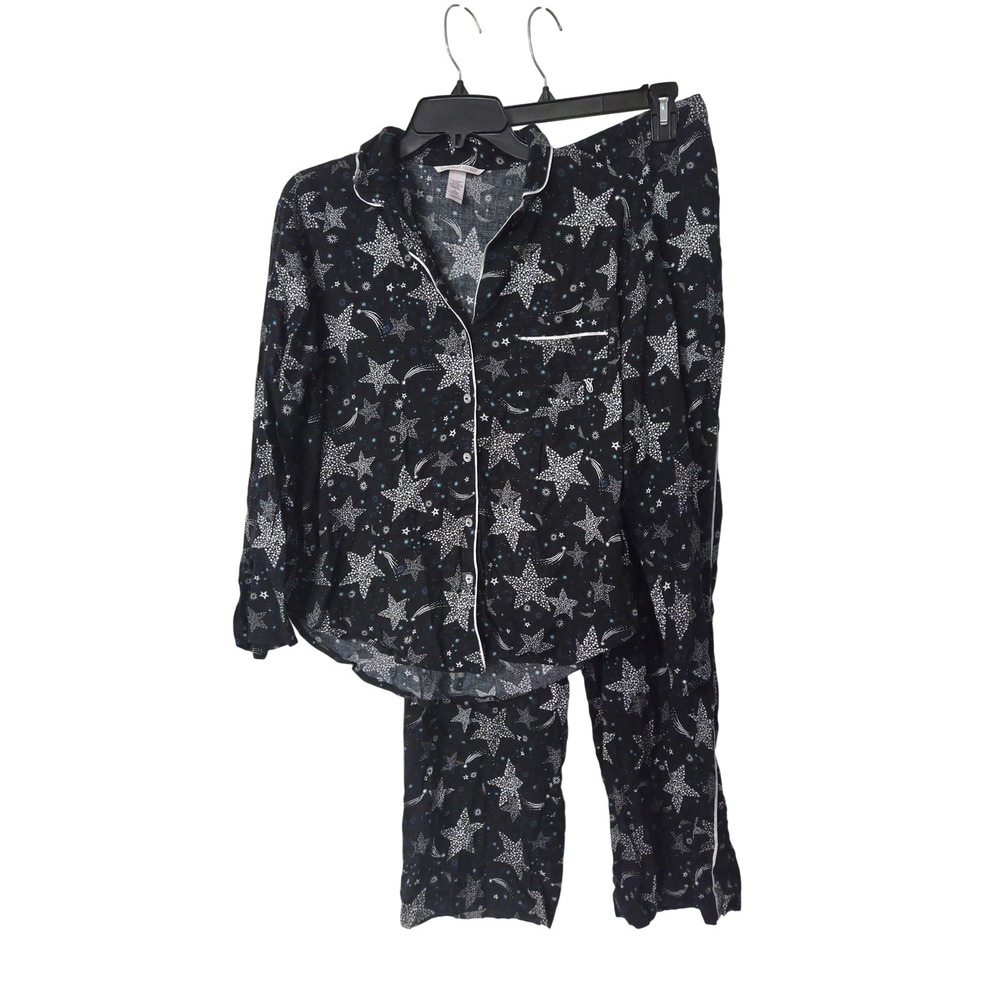 Victorias Secret Womens Celestial Star Pajama Set Black White M Long Sleeve PJ